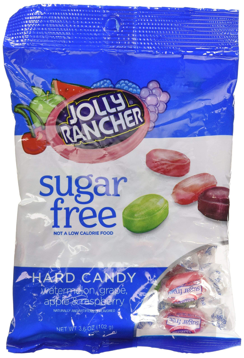 Jolly Rancher sugar-free hard candies in a convenient peg bag for on-the-go snacking.