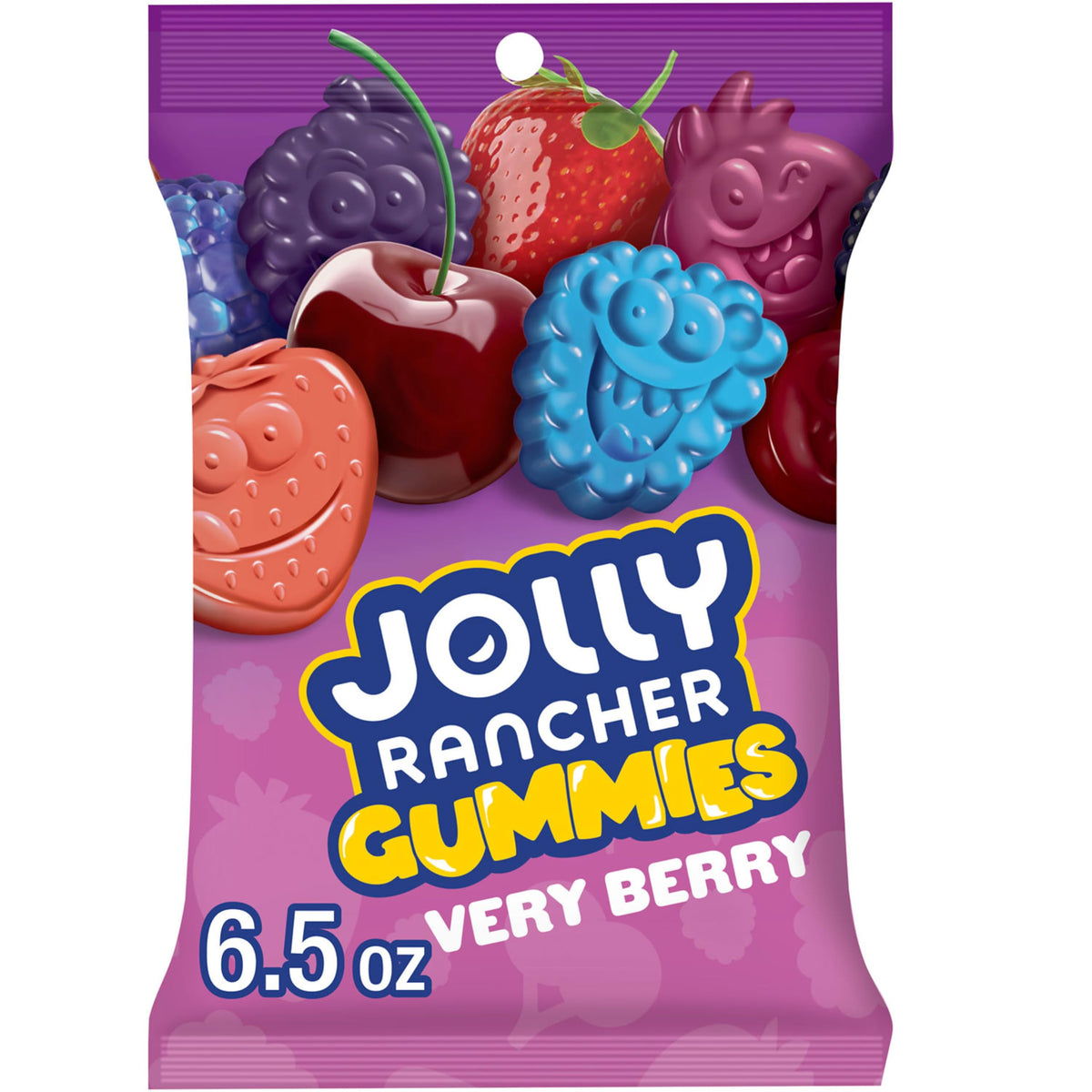 JOLLY RANCHER Very Berry Gummies bag front with colorful fruit shapes for family snacking