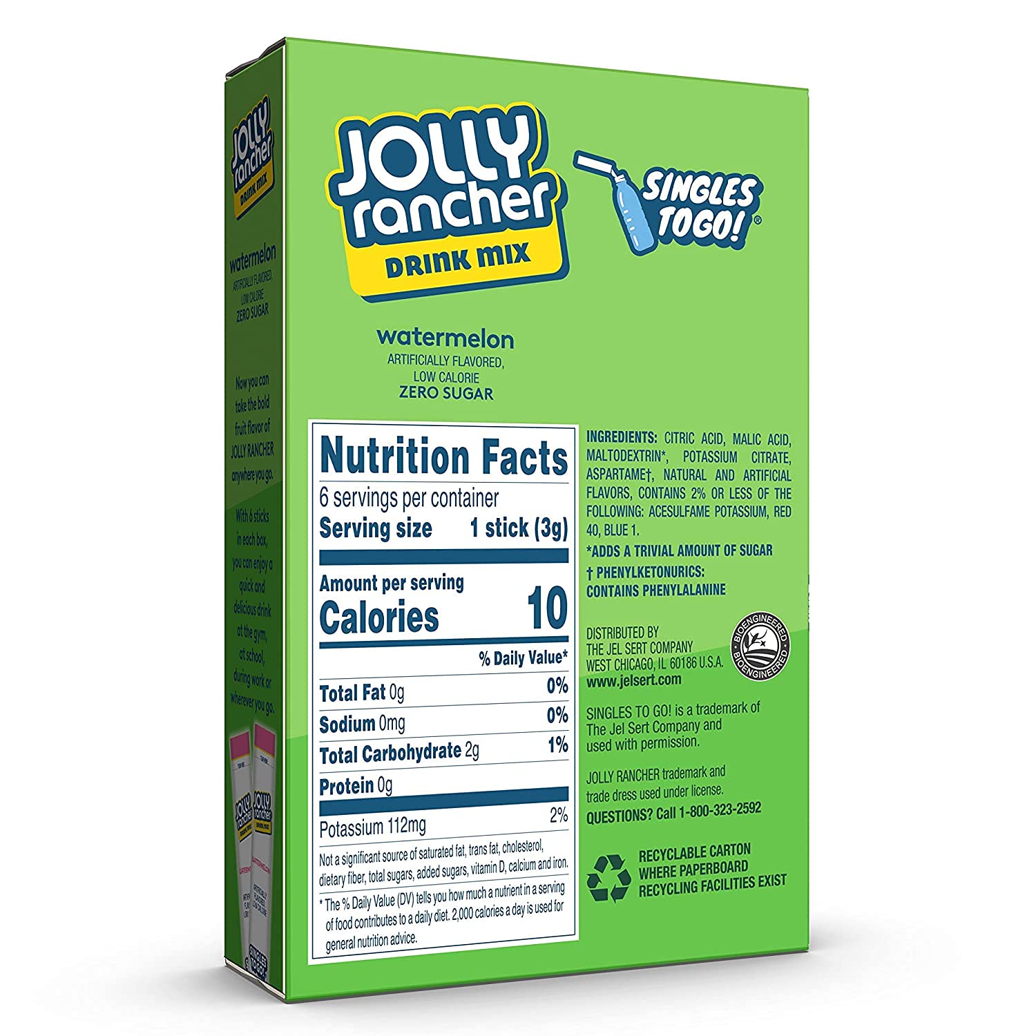Sugar-free Jolly Rancher Watermelon Singles to Go with dairy-free label
