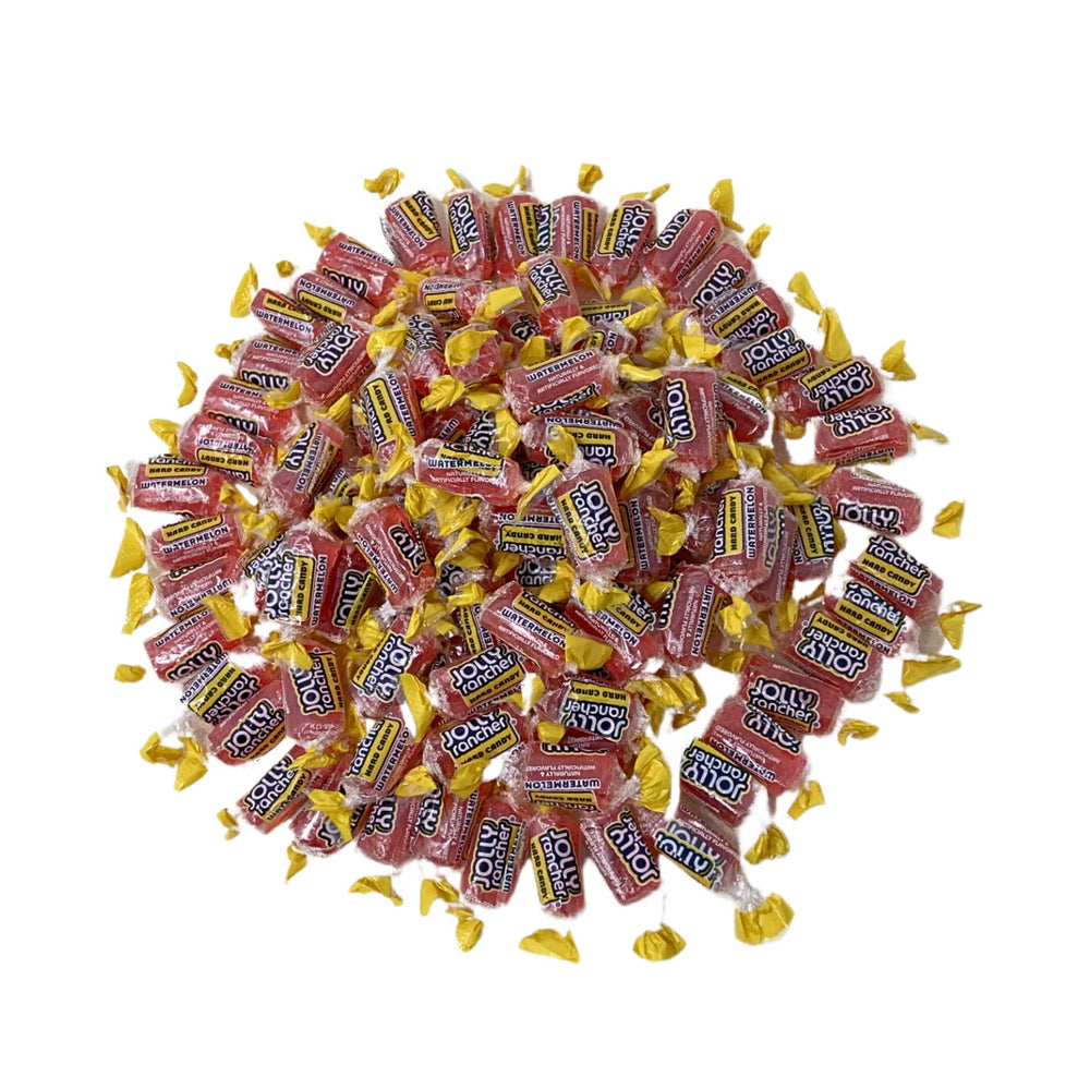 Close-up of watermelon flavored candies showing texture and color