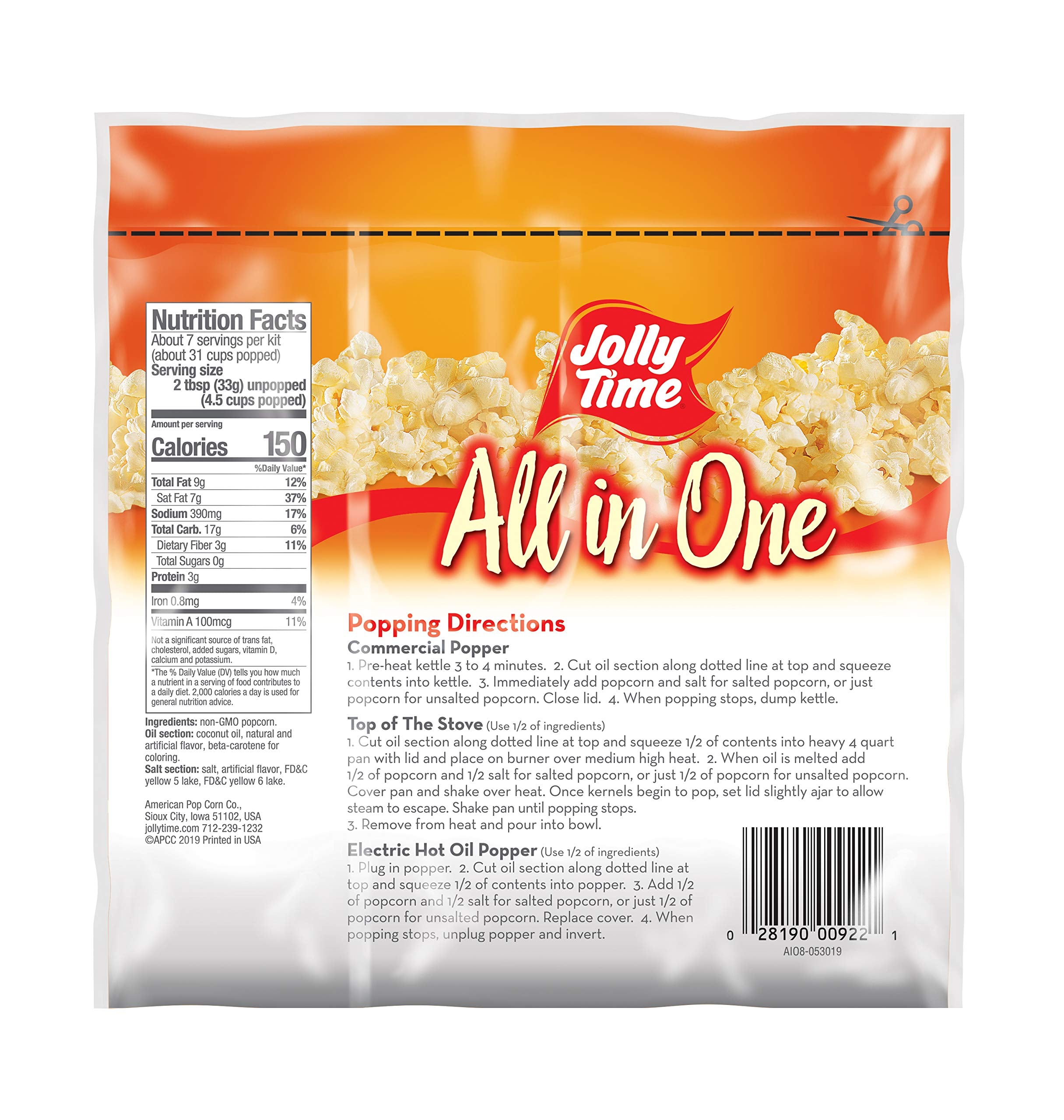 Jolly Time All-In-One Popcorn Kit oil compartment for easy, mess-free pouring.
