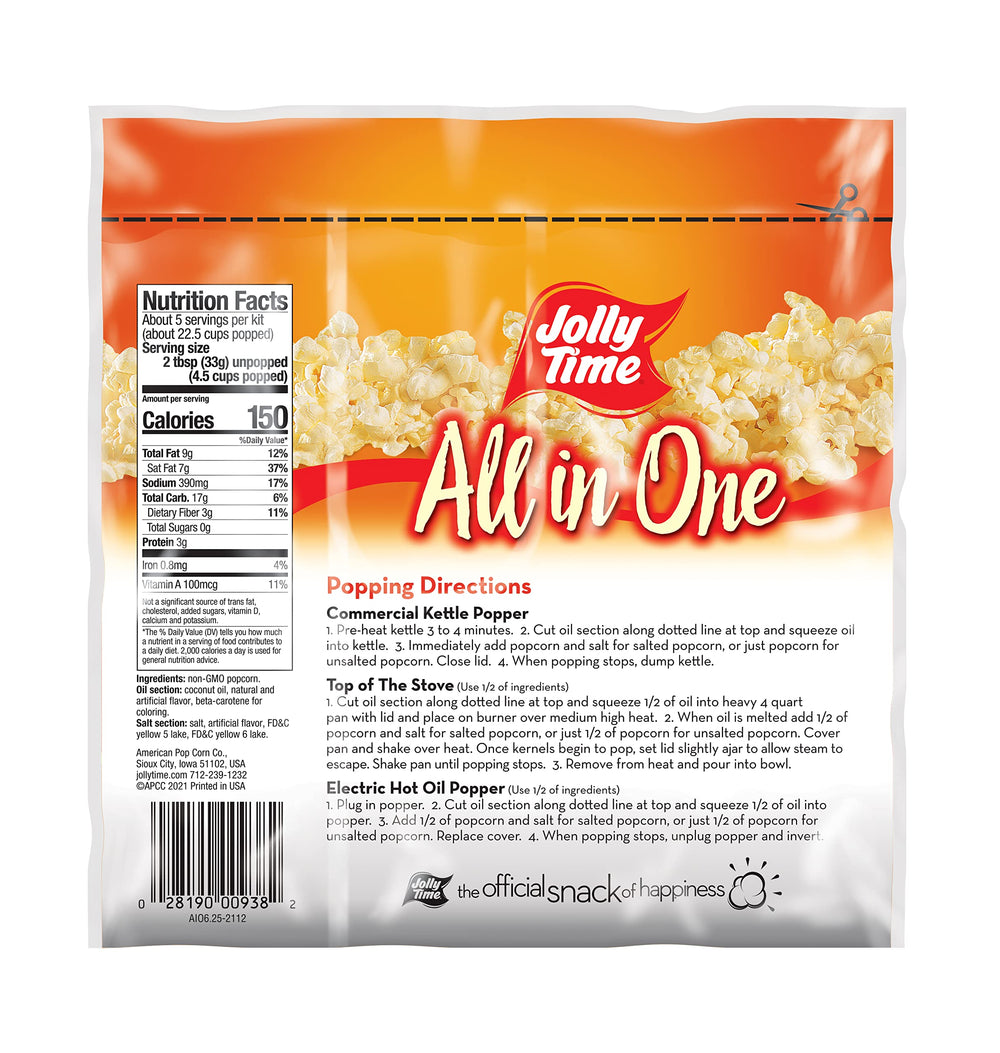 Jolly Time kit oil with coconut oil for rich, buttery flavor.