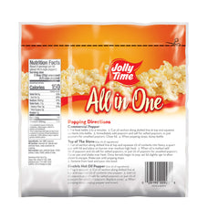 JOLLY TIME All in One three-compartments clearly separate kernels, salt, and oil for precise measuring.