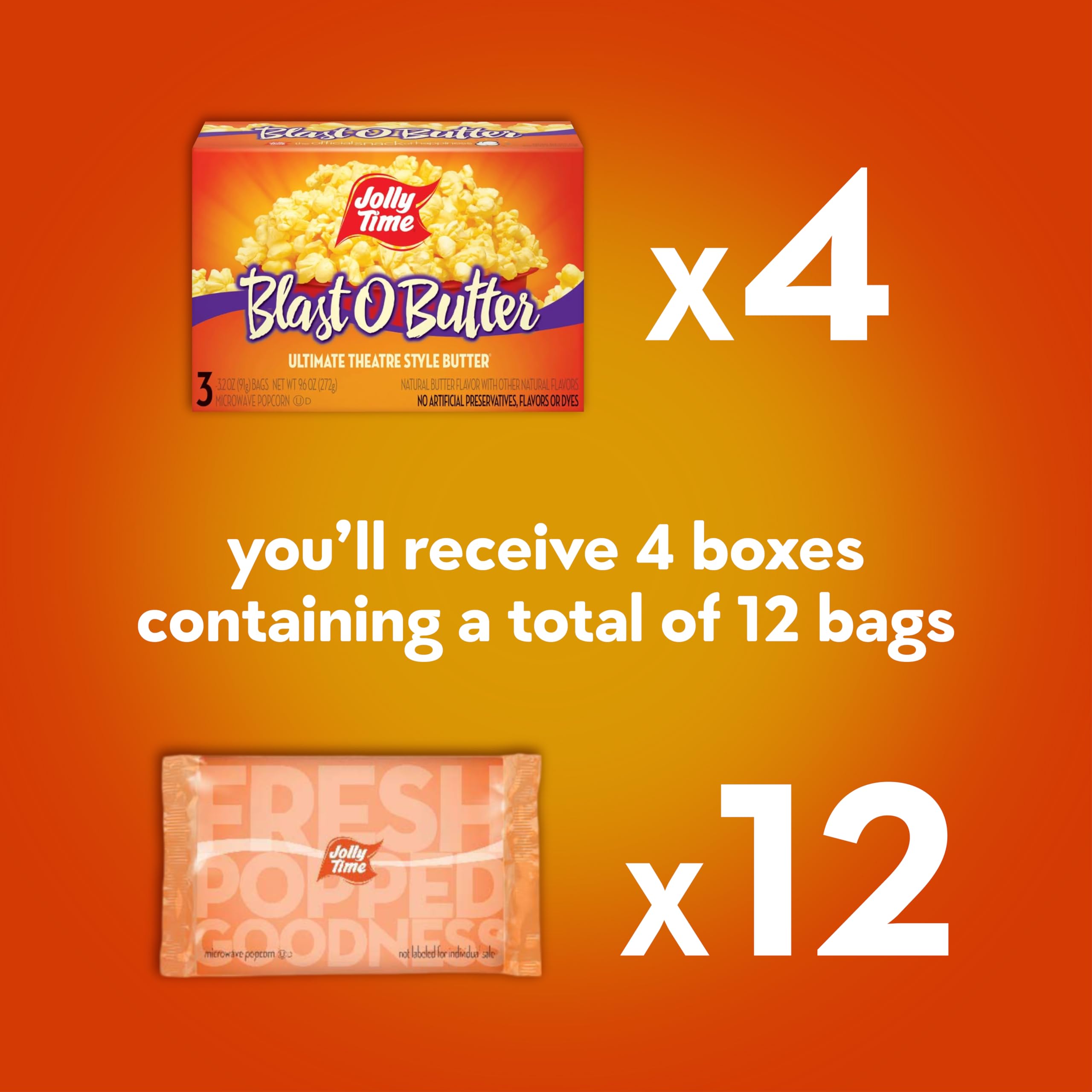 Jolly Time Blast O Butter microwave bag in action shows quick, hot butter popcorn.