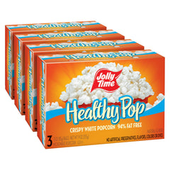 Jolly Time Healthy Pop box packaging with three-ounce bags for convenient snacking.