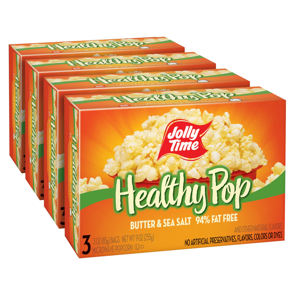 Jolly Time Healthy Pop butter-sea-salt 3oz bag, convenient microwave popcorn for quick snacking