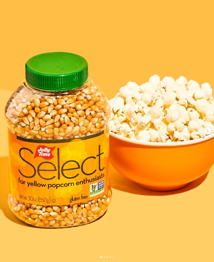 Jolly Time unpopped kernels close-up, perfect for fresh-popped possibilities.
