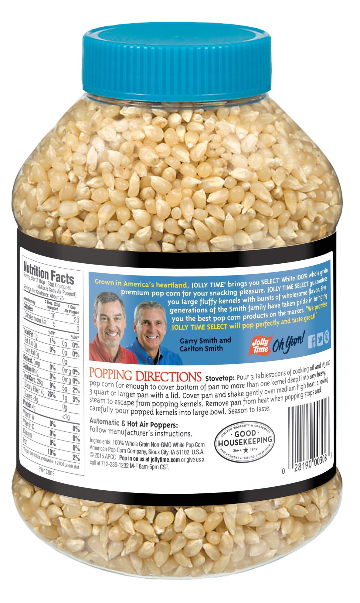 Kernels popping into fluffy Jolly Time popcorn in an air popper.