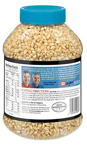 Stovetop popping with Jolly Time kernels for warm popcorn.