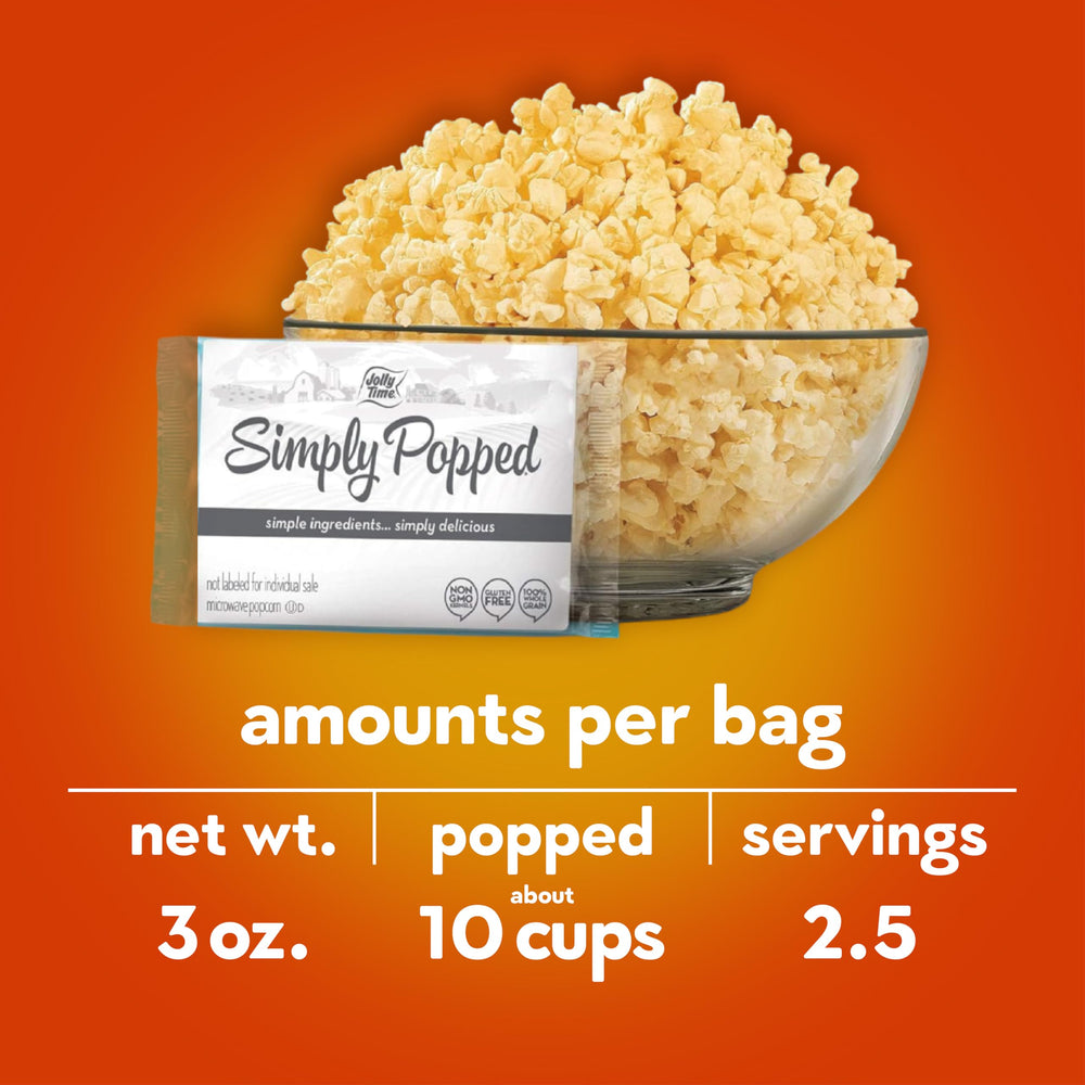 Jolly Time Simply Popped Butter sea salt crystals enhancing savory aroma.