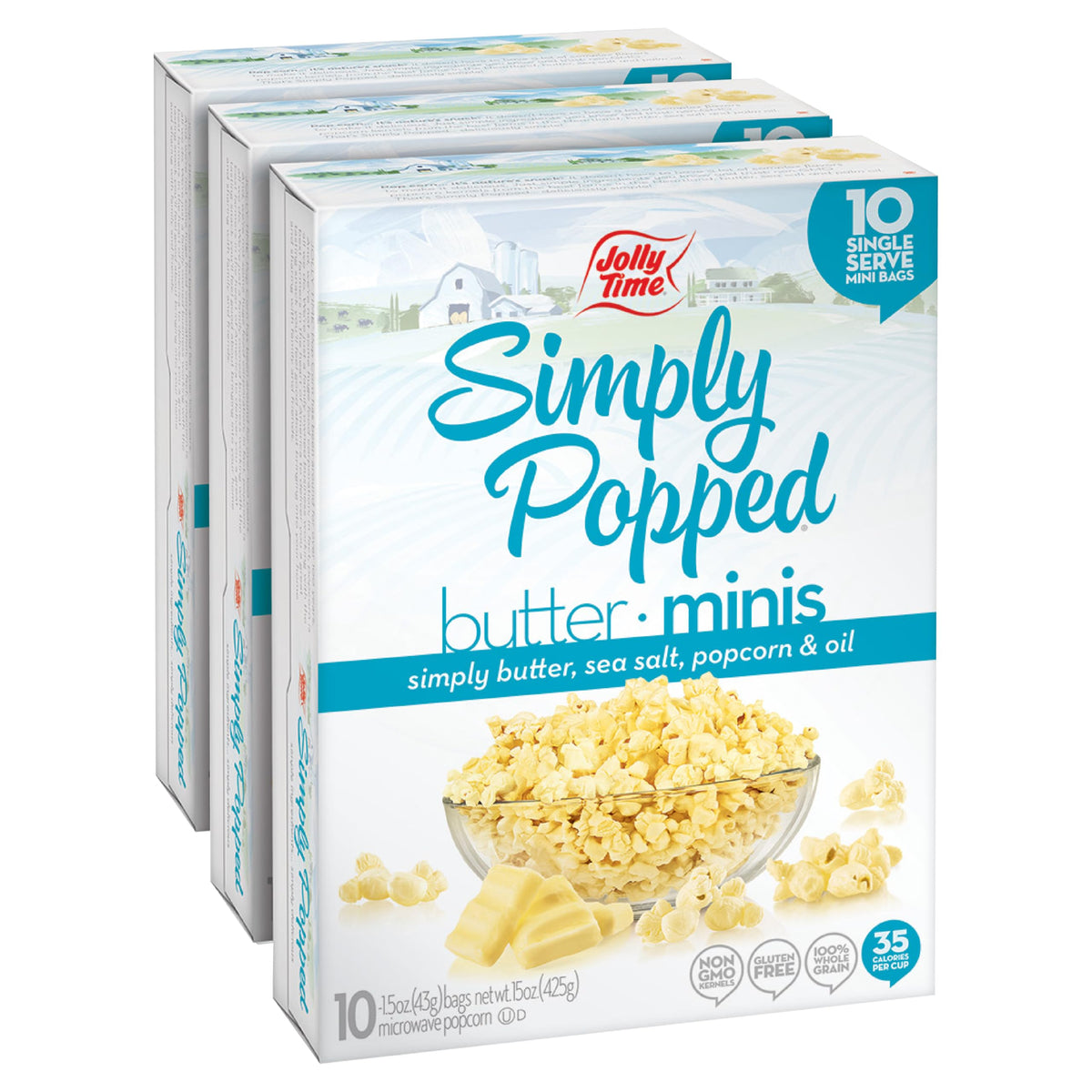 Jolly Time Simply Popped sea salt mini bag ready for quick, savory snacking