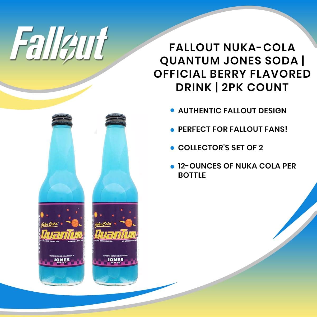 Jones Soda Co. Fallout Nuka-Cola Quantum Berry pour action suggesting easy serving at parties