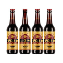 Jones Soda Fallout Sunset Sarsaparilla bottle with premium glass packaging preserving flavor.