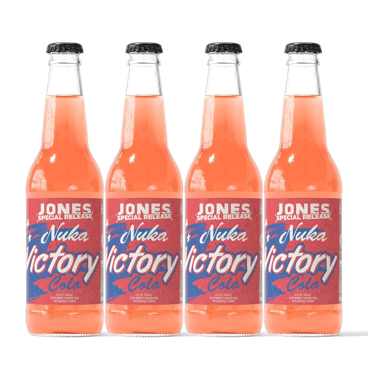 Jones Soda Co. Nuka Victory bottle close-up in nostalgic glass packaging.
