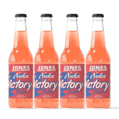 Jones Soda Co. Nuka Victory bottle close-up in nostalgic glass packaging.