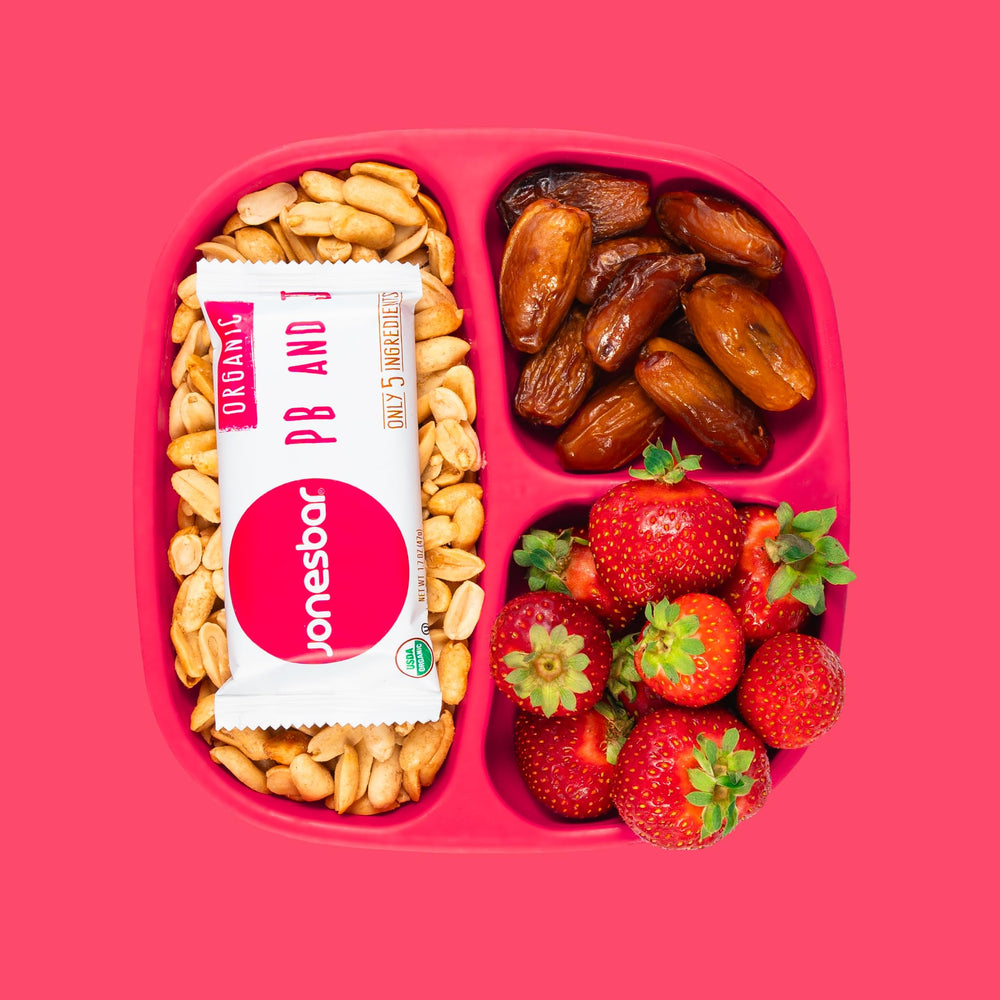 Jonesbar bar pictured as an on-the-go snack in a bag
