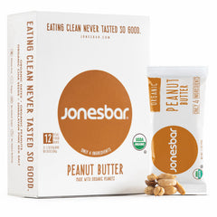 JonesBar Peanut Butter Organic Energy Bar unwrap to reveal clean ingredients and bite sized goodness