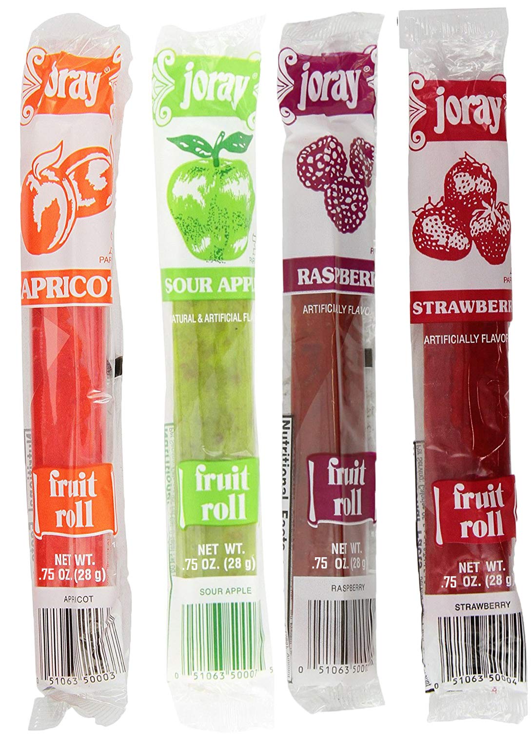 Joray fruit roll variety pack packaging showing four flavors for on-the-go snacking