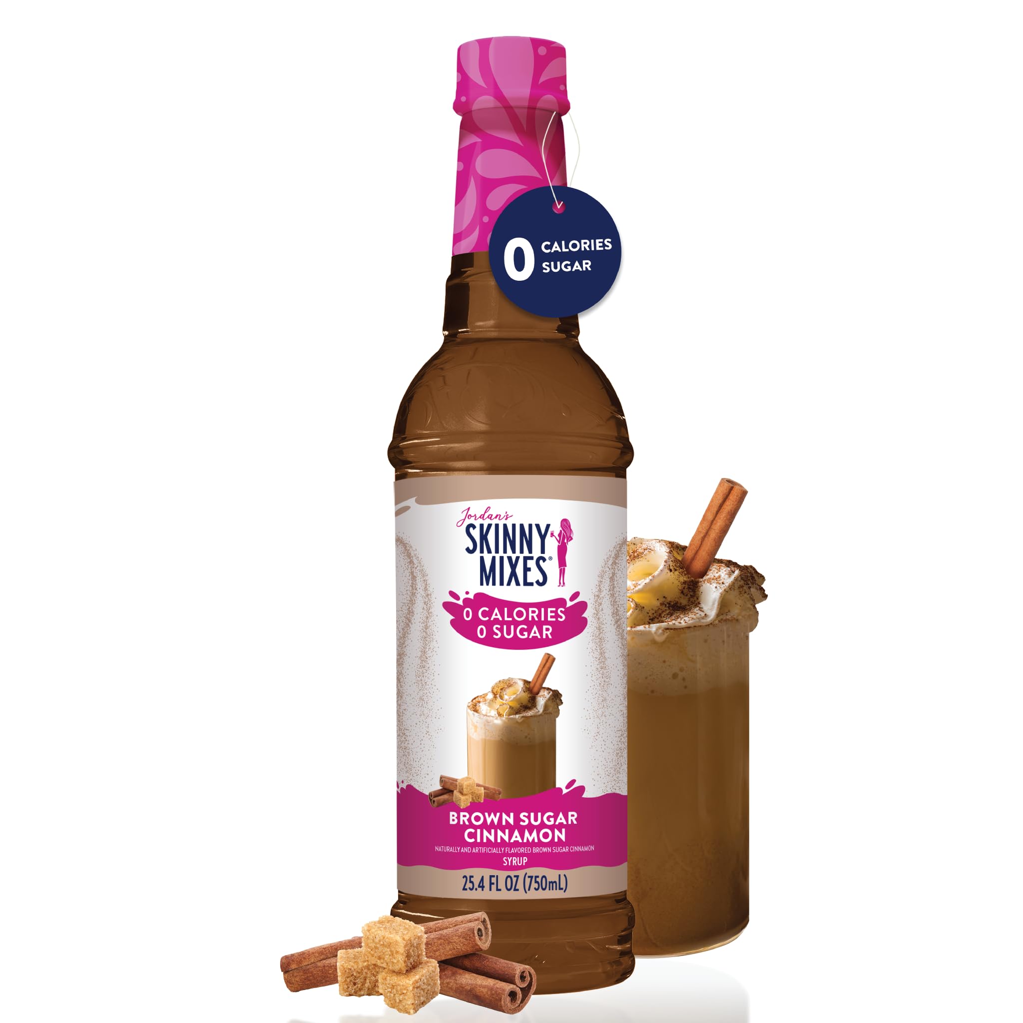 Jordan's Skinny Mixes brown sugar cinnamon syrup bottle for zero-calorie coffee flavor