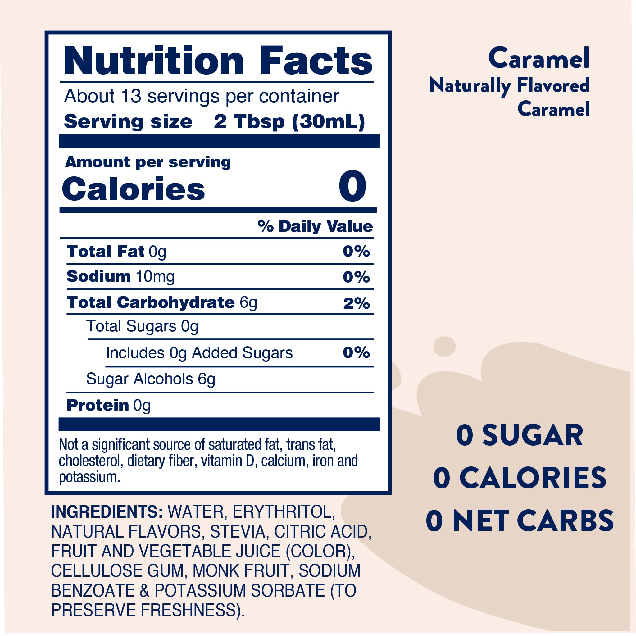 Jordan's Skinny Mixes caramel syrup label closeup highlights natural sweeteners.