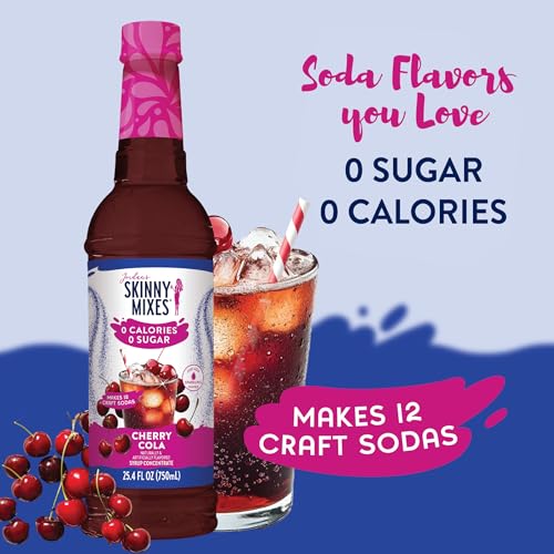 Cherry Cola syrup bottle beside a sparkling beverage with ice