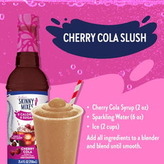 Close-up of the Cherry Cola syrup label highlighting zero sugar and zero calories
