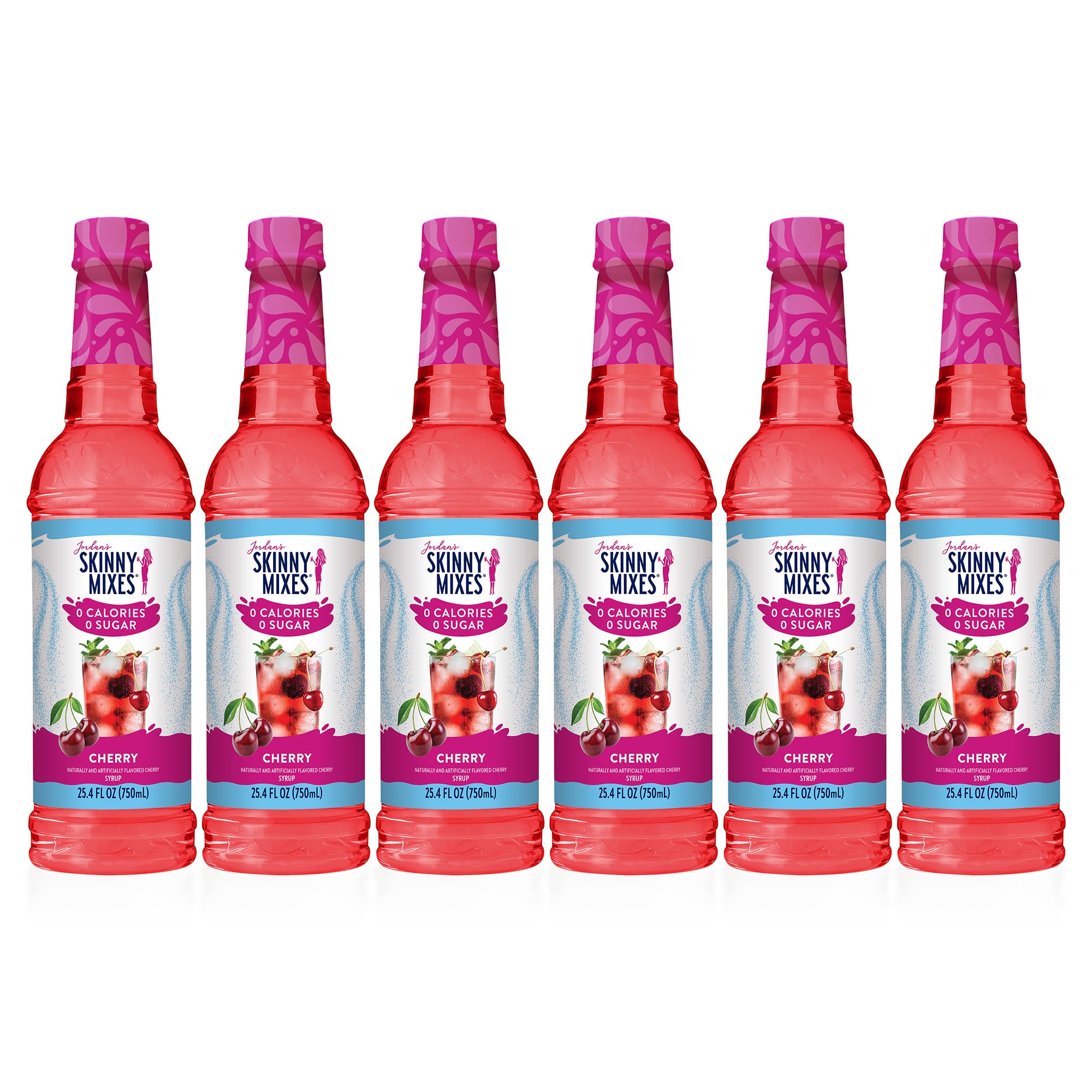 Jordan's Skinny Mixes Cherry Syrup bottle shows zero-calorie flavor for drinks.