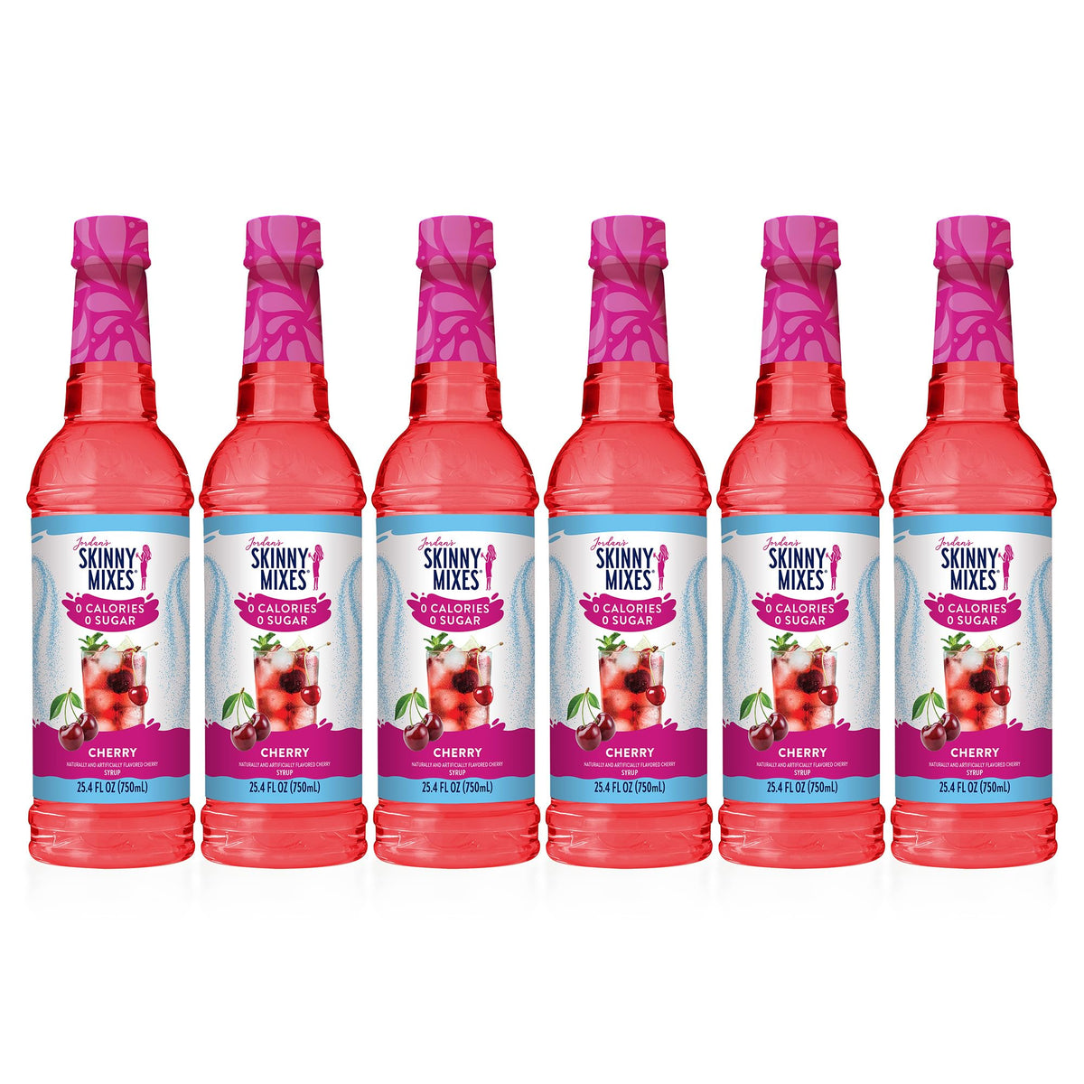 Jordan's Skinny Mixes Cherry Syrup bottle shows zero-calorie flavor for drinks.