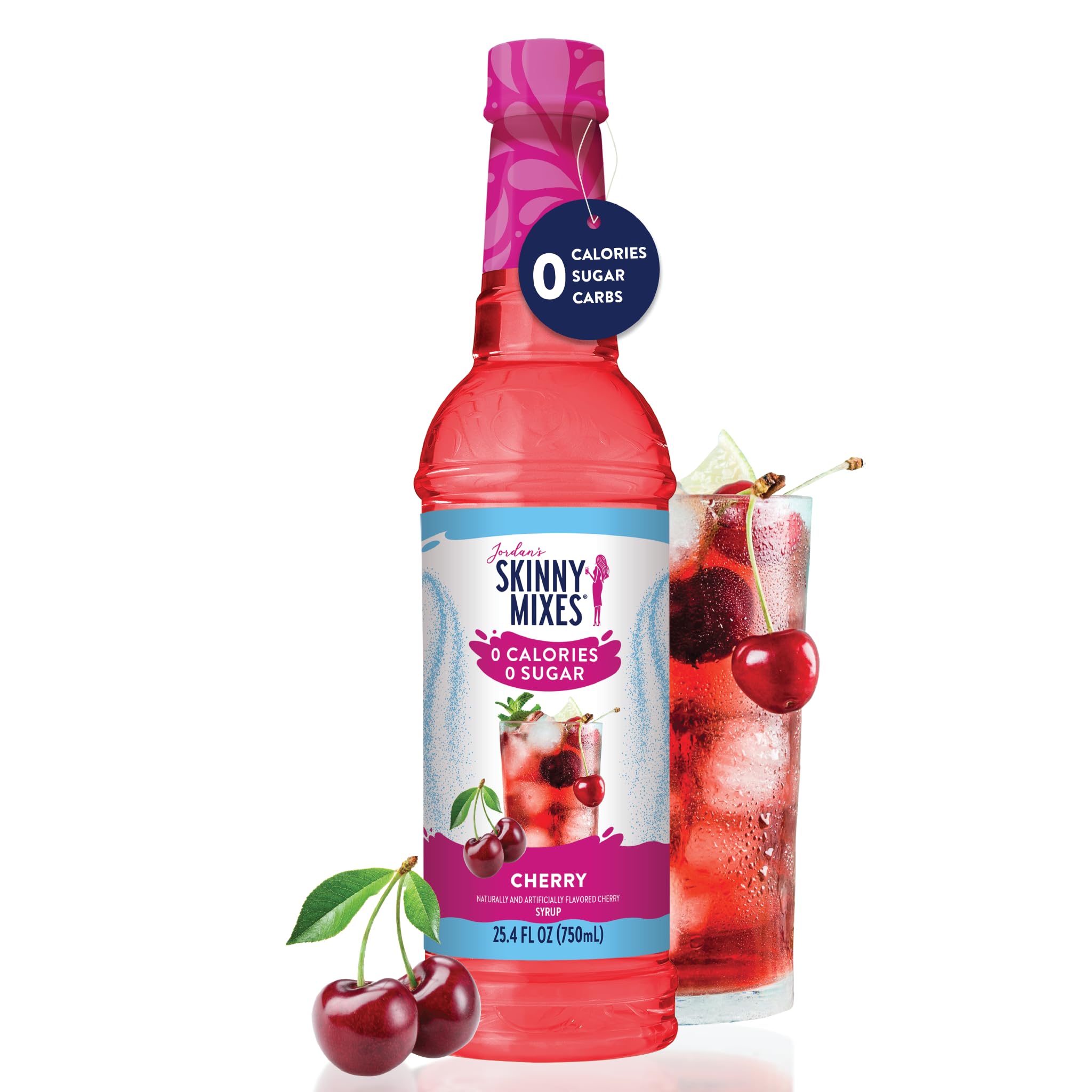 Spoon drizzling Jordan's Skinny Mixes Cherry Syrup into coffee.