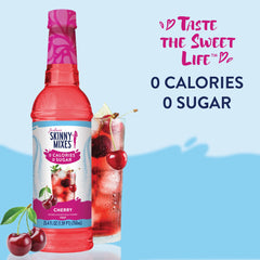 Close-up of Jordan's Skinny Mixes Cherry Syrup in a glass highlighting fruity notes.