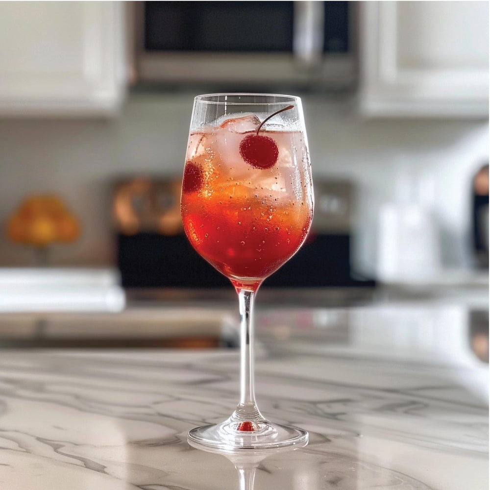 Syrup drizzled into a tall iced tea for cherry richness.