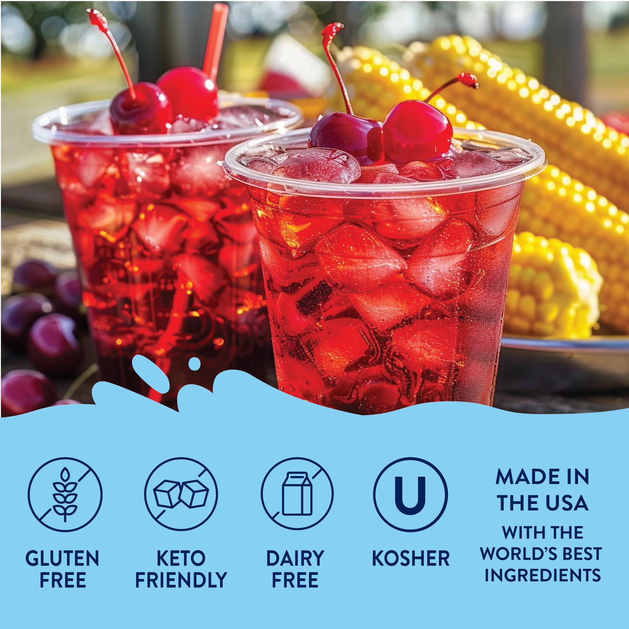 Cherry Syrup added to sparkling water for a bright, zero-sugar refreshment.