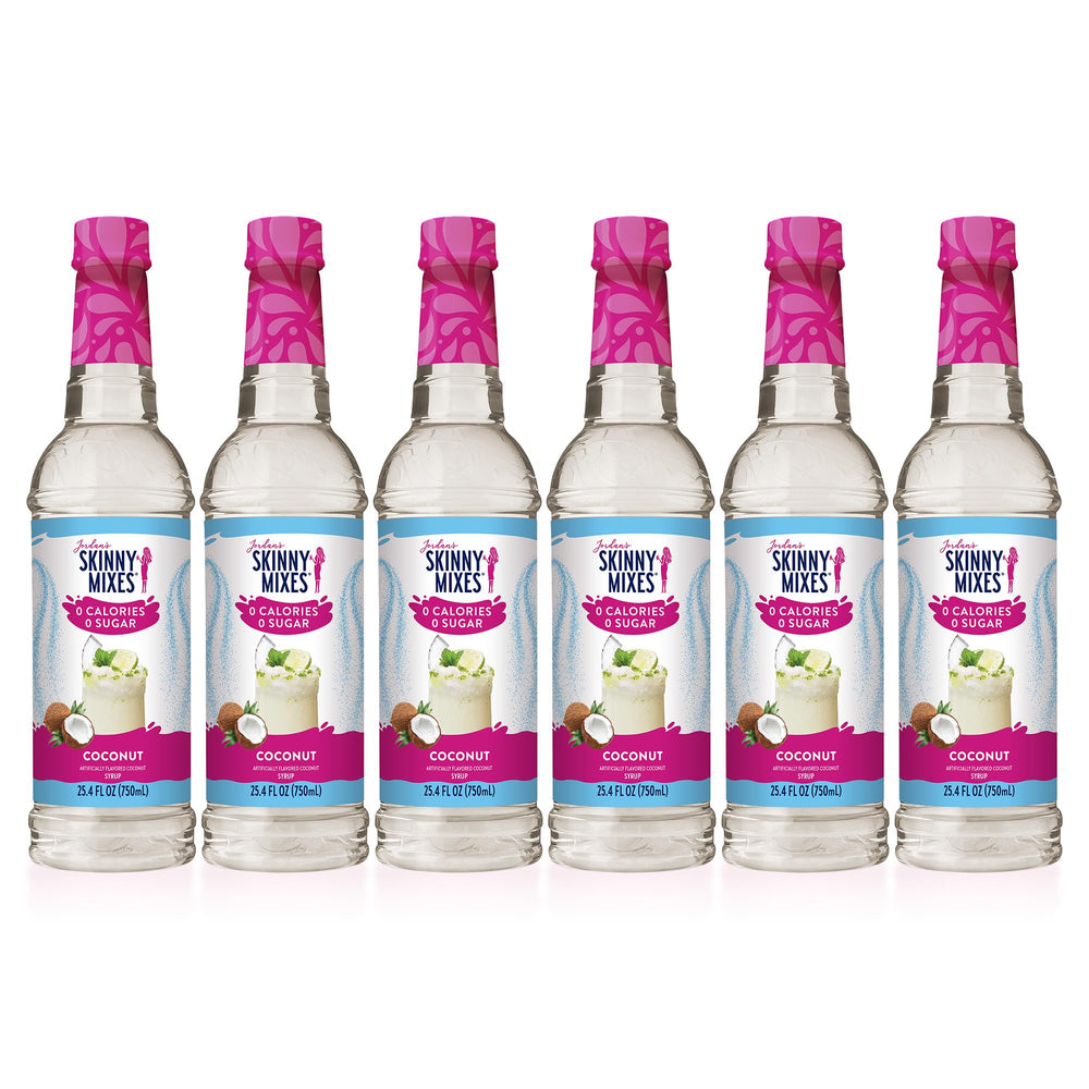 Jordan's Skinny Mixes Coconut Syrup bottle adds tropical flavor to drinks.