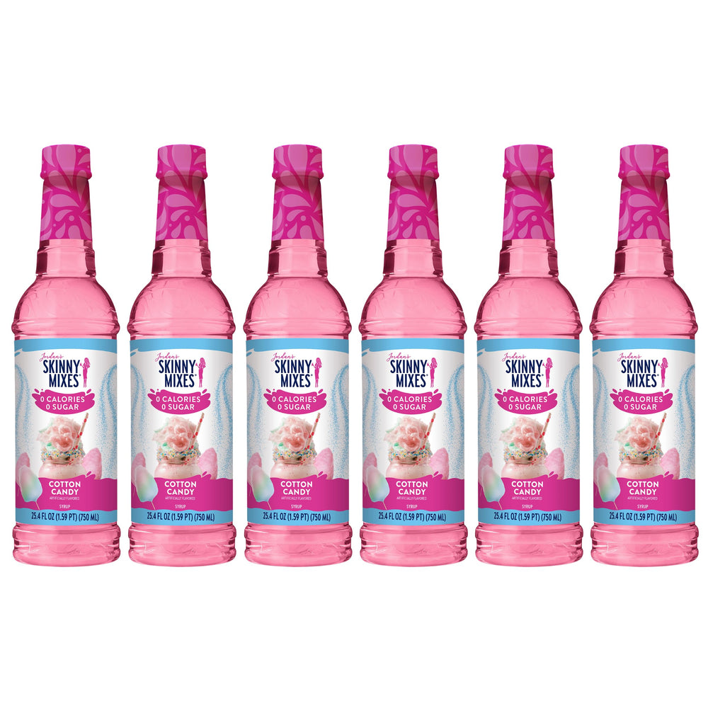 Jordan's Skinny Mixes Cotton Candy Syrup bottle pour adds zero-sugar sweetness to drinks