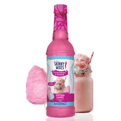 Jordan's Skinny Mixes cotton candy syrup bottle poured into a glass for a fizzy treat