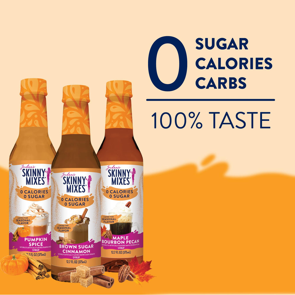Jordan's Skinny Mixes Fall Syrup Trio flavors a coffee latte with zero sugar