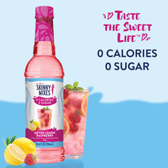 Close-up of Jordan's Skinny Mixes label on Meyer Lemon Raspberry bottle