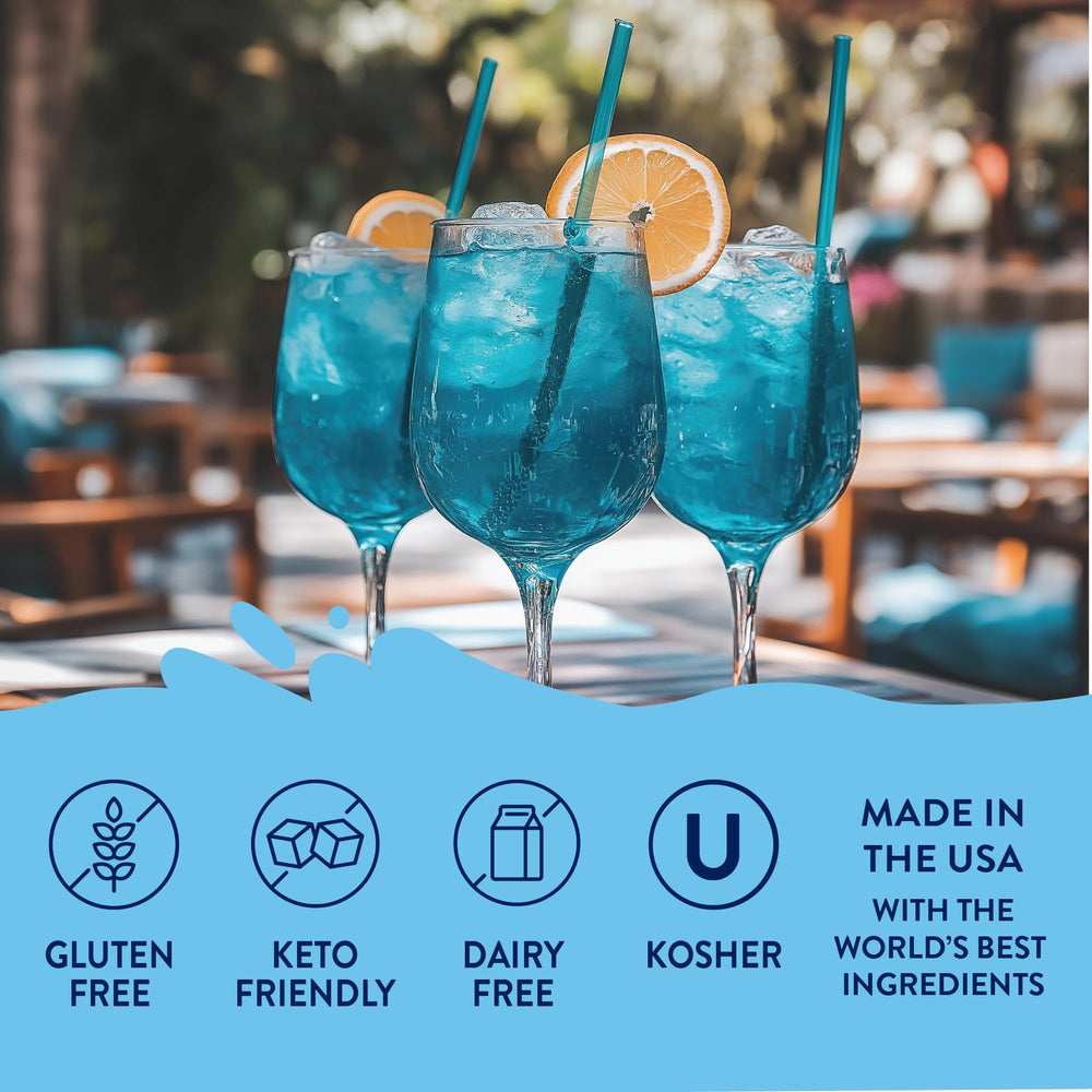 Lemonade glass with Sour Blue Raspberry flavor for a bright, sugar-free sip.