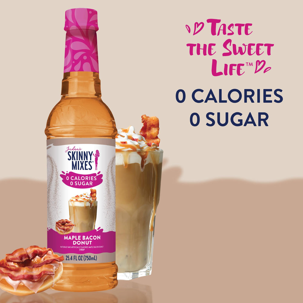 Label closeup of Jordan's Skinny Mixes syrup highlighting sugar-free and keto-friendly notes