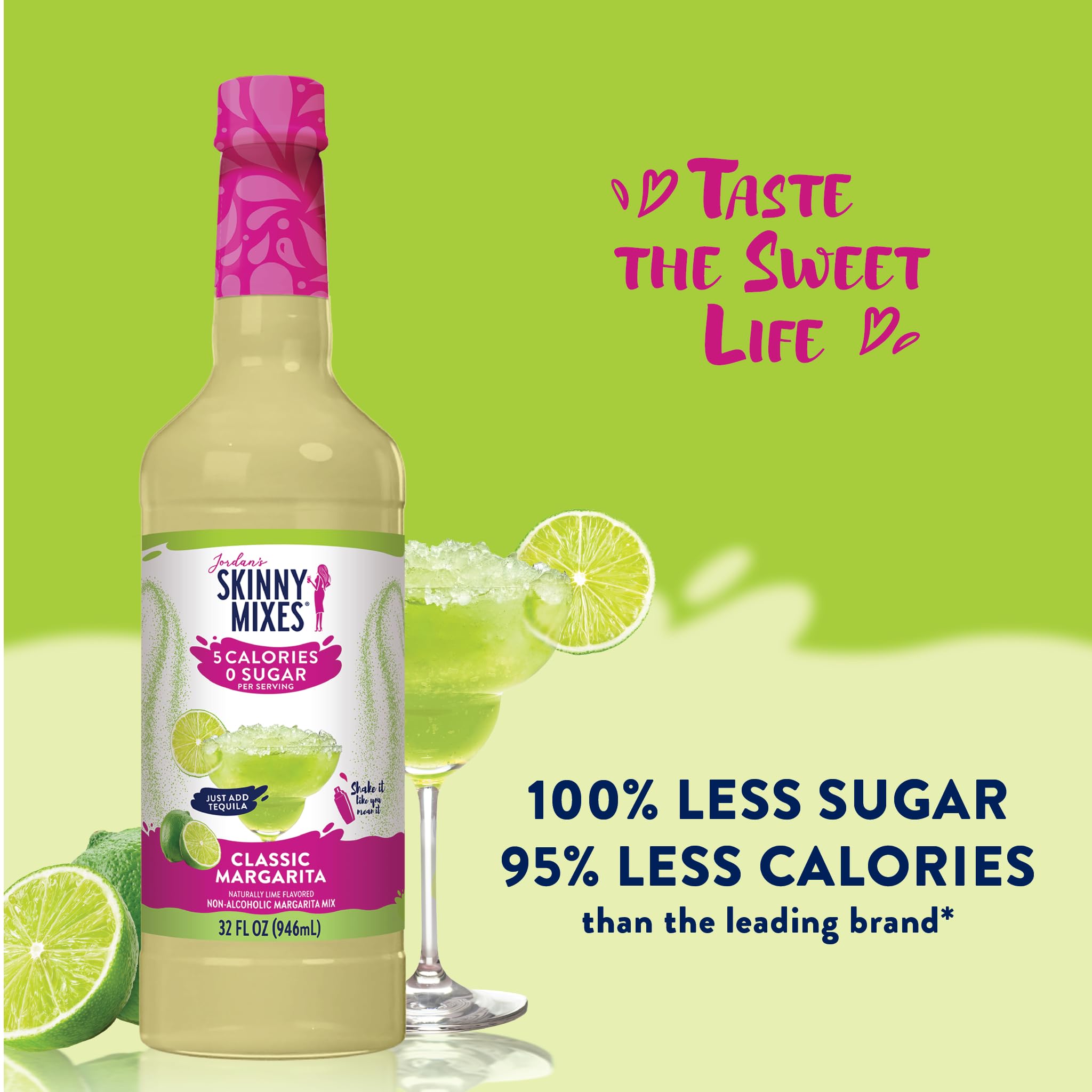 Jordan's Skinny Mixes Margarita Mix with salted rim glass and lime accent
