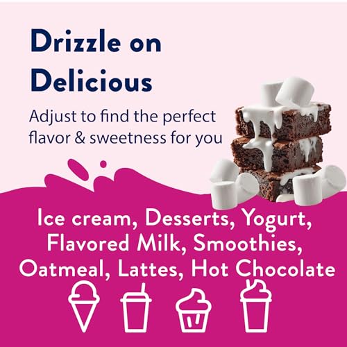 Jordan's Skinny Mixes marshmallow sauce beside dessert ideas on counter.
