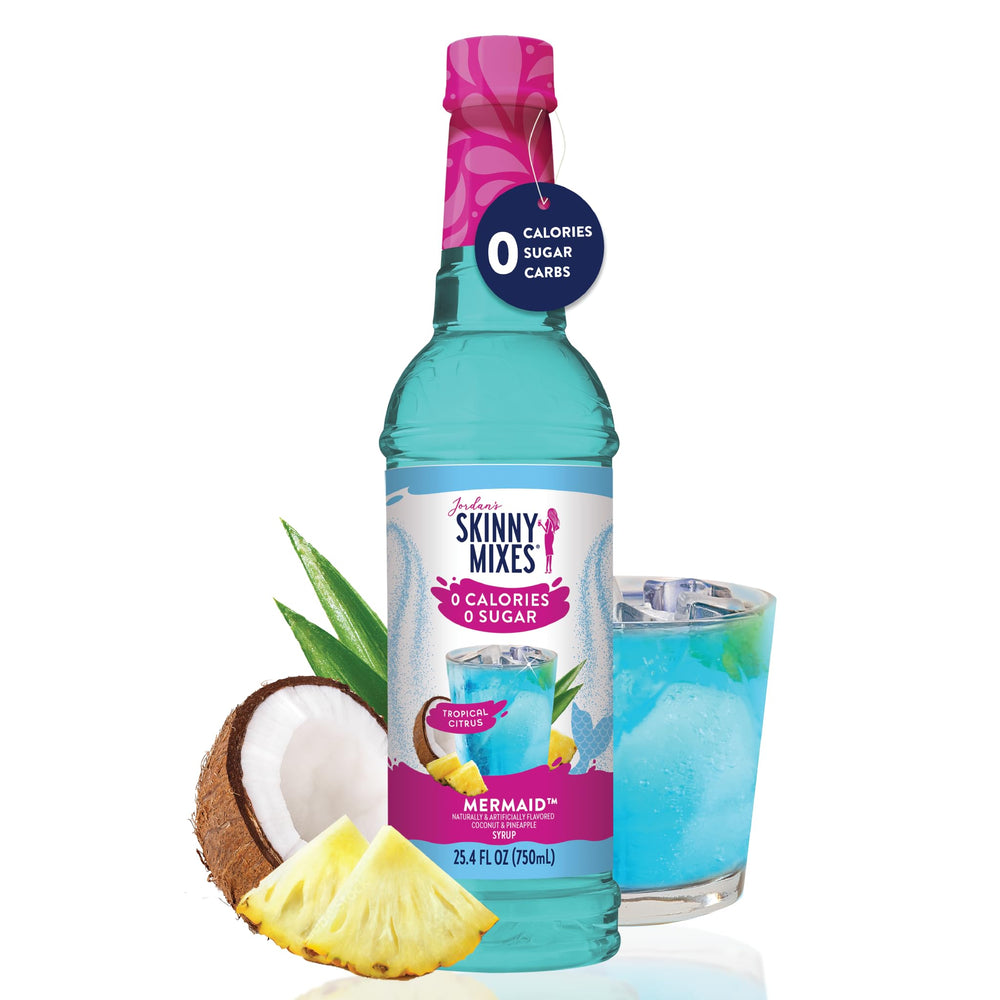 Tropical fruit drink featuring Mermaid Syrup for bright flavor