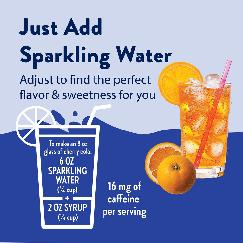 Jordan's Skinny Mixes Orange Soda Syrup beside a mocktail for bright flavor.