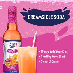Jordan's Skinny Mixes Orange Soda Syrup being poured to customize sweetness.