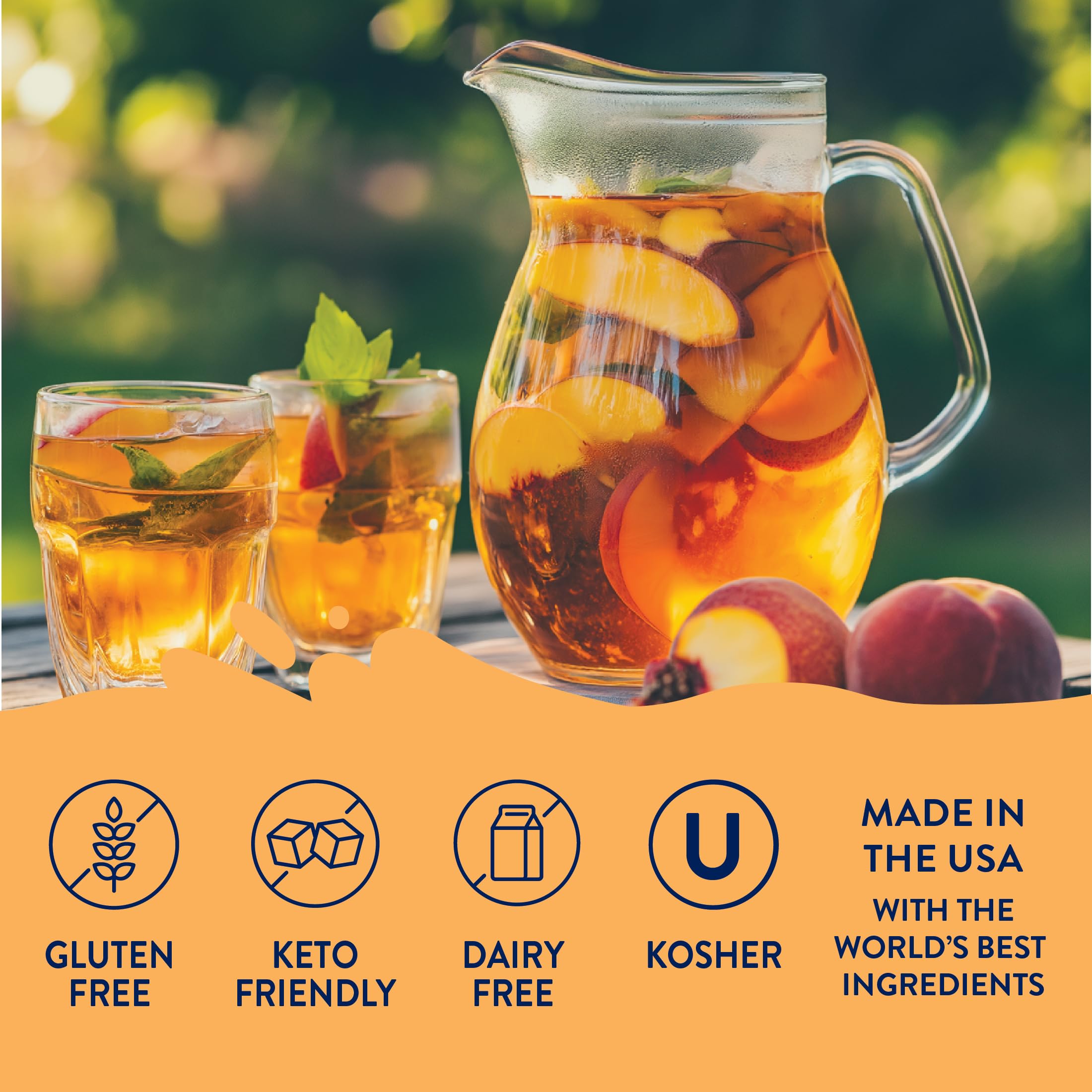 Peach tea syrup poured over ice with lemon and mint