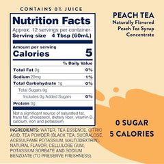 Pouring Jordan's Skinny Mixes Peach Tea Syrup into a glass for flavor