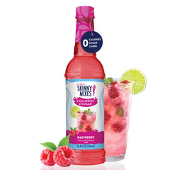 Jordan's Skinny Mixes Raspberry syrup bottle pour showcasing easy sugar-free sweetness