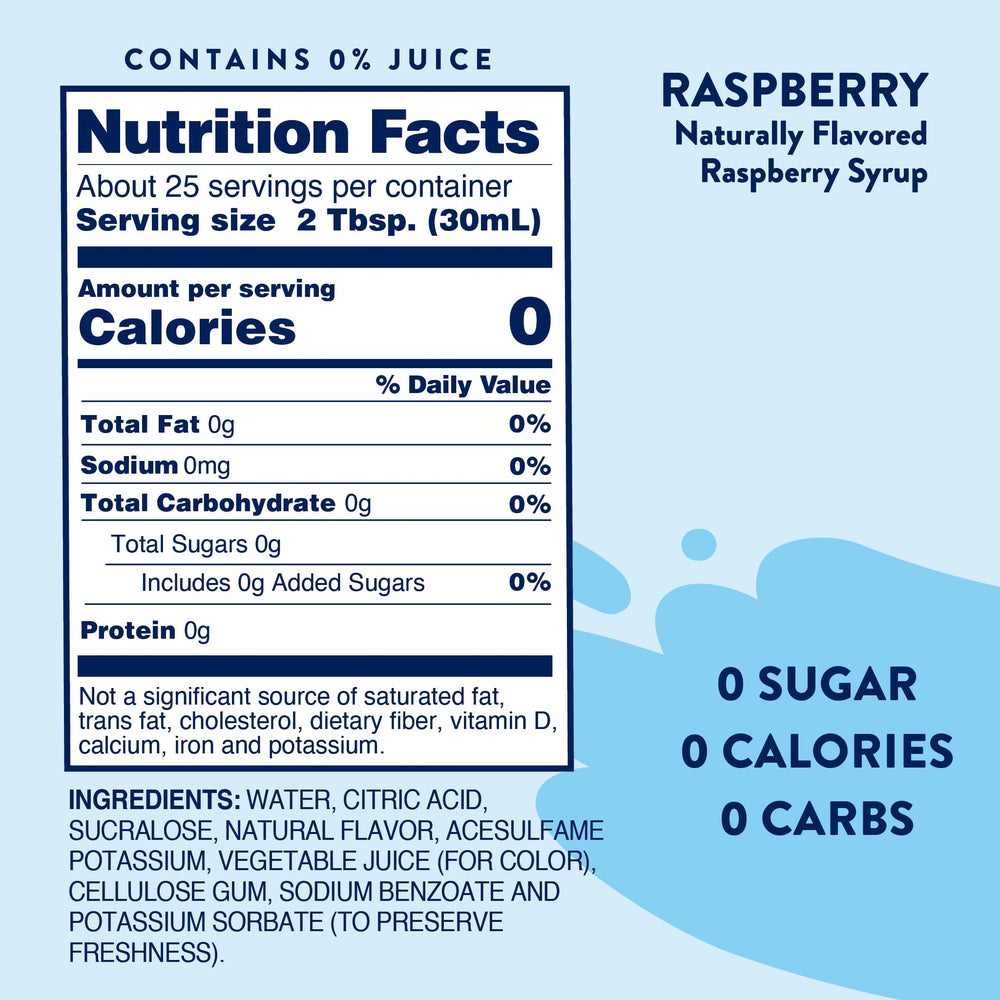 Pouring Jordan's Skinny Mixes Raspberry Syrup into a drink for sugar-free flavor