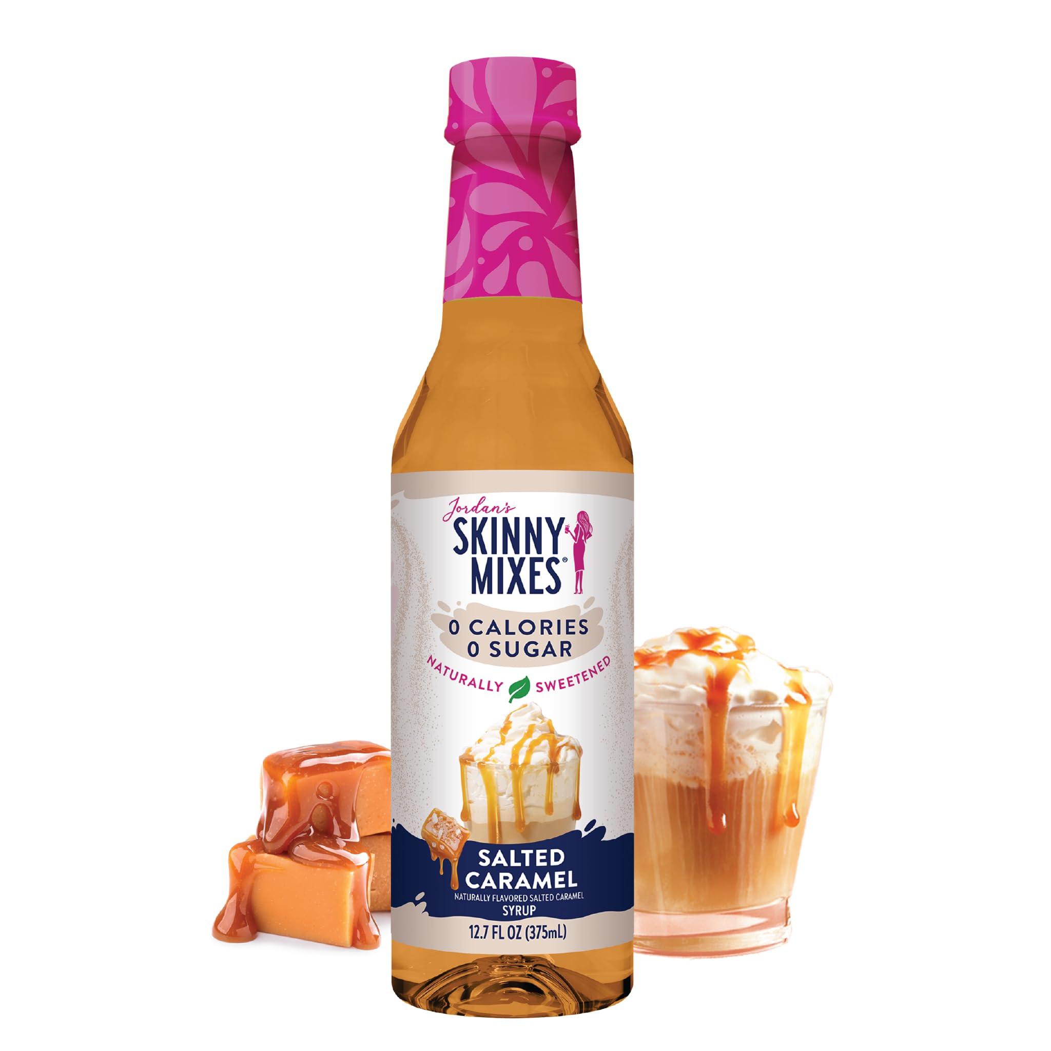Jordan's Skinny Mixes salted caramel coffee syrup bottle delivering sugar-free indulgence
