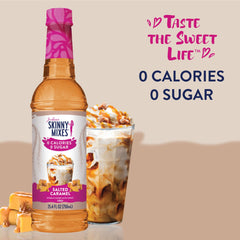 Drizzle of Jordan's Skinny Mixes salted caramel syrup on dessert for flavor enhancement